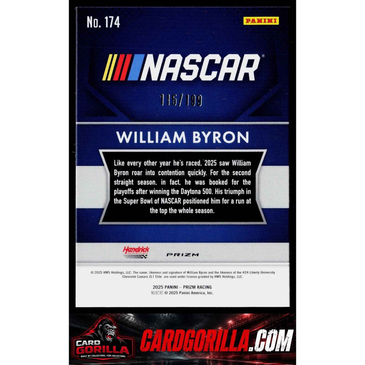 2025 Panini Prizm #174 William Byron Blue #/199