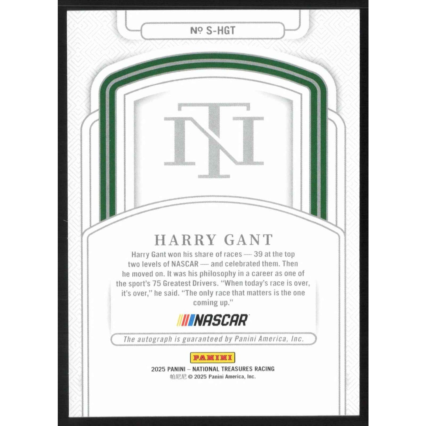2025 Panini National Treasures #S-HGT Harry Gant Signatures Holo Gold #/10