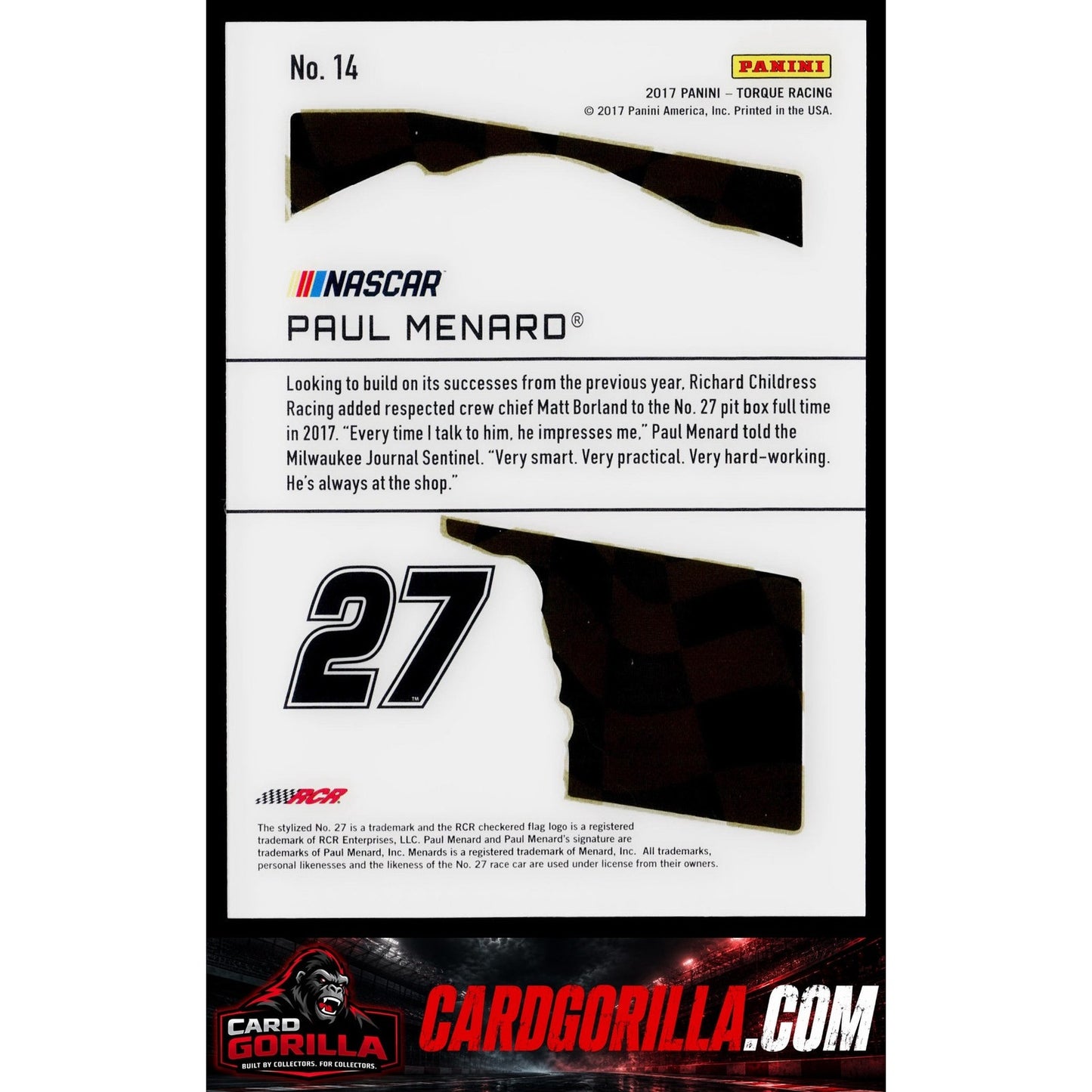 2017 Panini Torque #14 Paul Menard Clear Vision