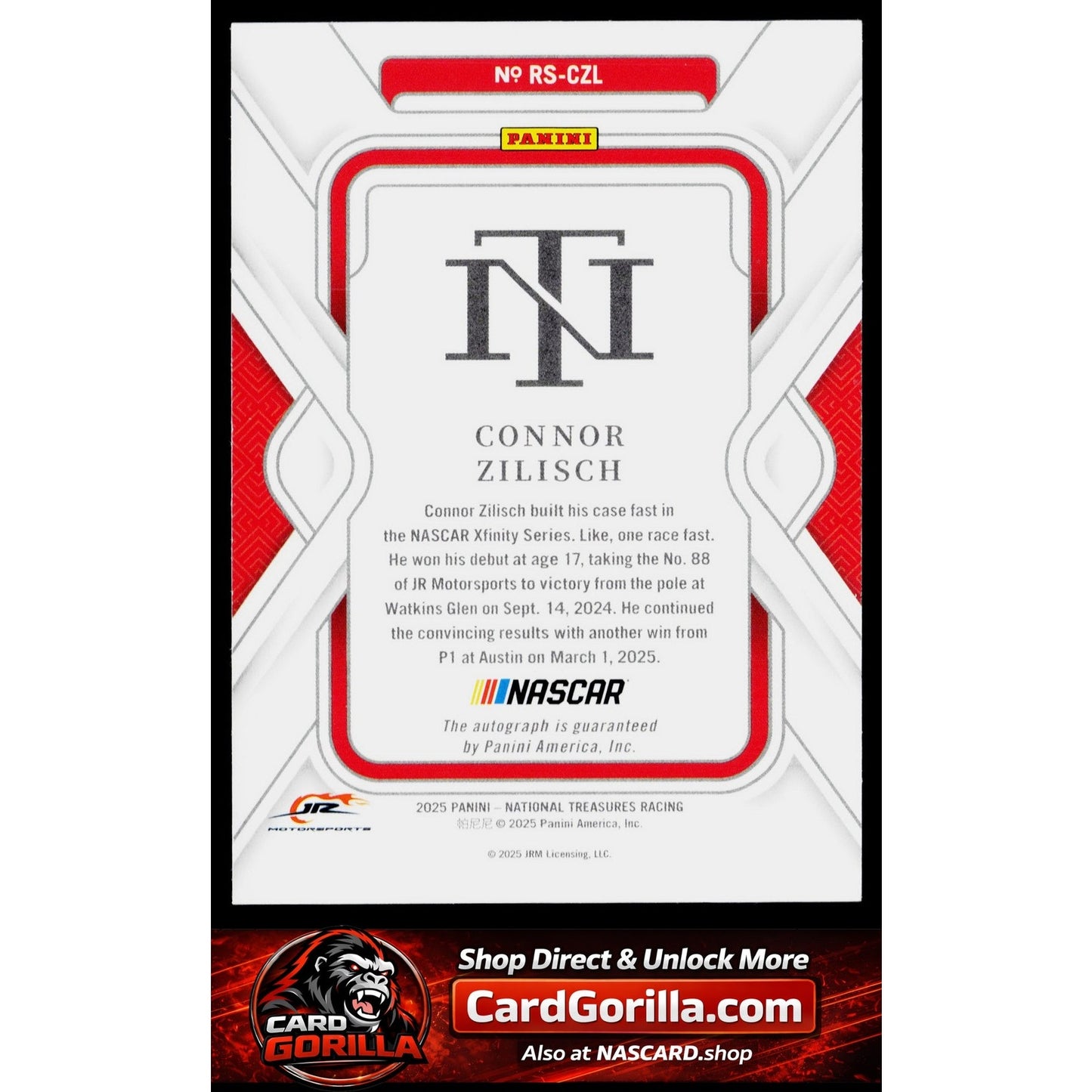 2025 Panini National Treasures Connor Zilisch Rookie Signatures Holo Silver #/25