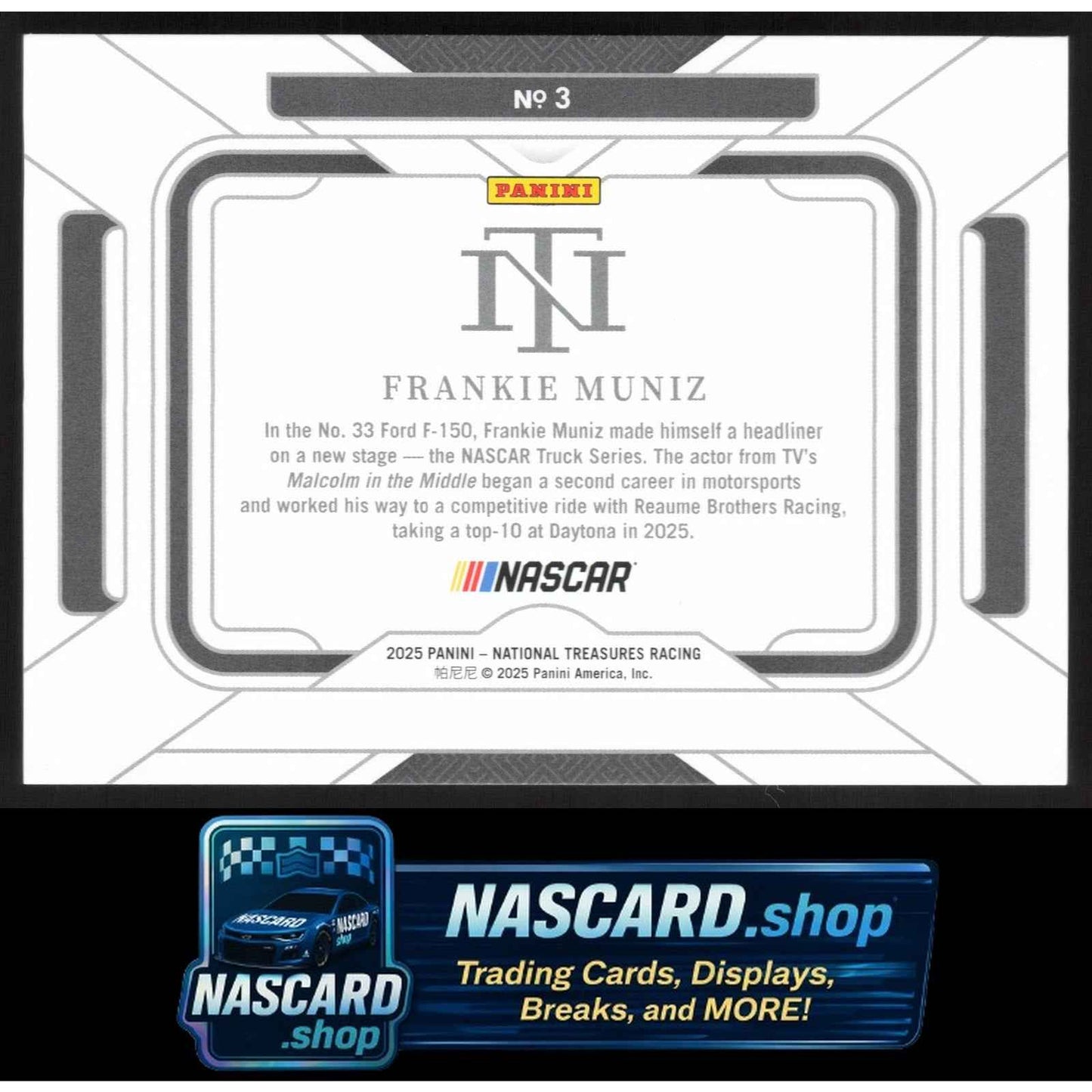 2025 Panini National Treasures #3 Frankie Muniz Rides Holo Silver #/25