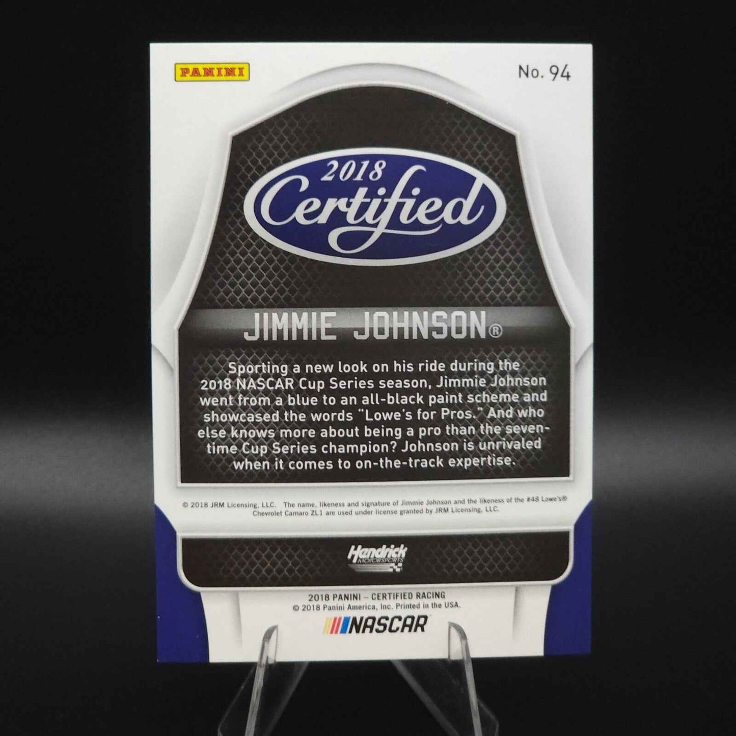 2018 Panini Certified Racing Cars Jimmie Johnson #94 Green 08/10 - Card Gorilla
