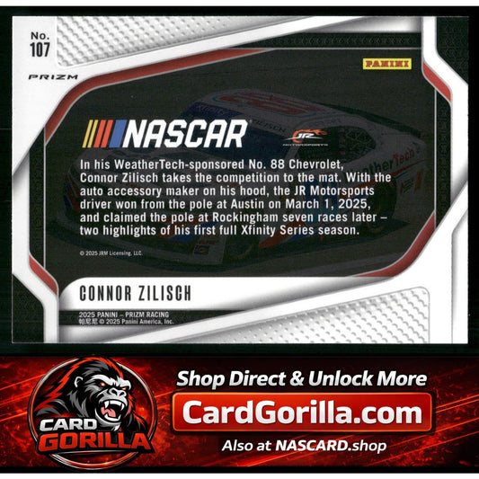 2025 Panini Prizm Rides #107 Connor Zilisch White Sparkle RC