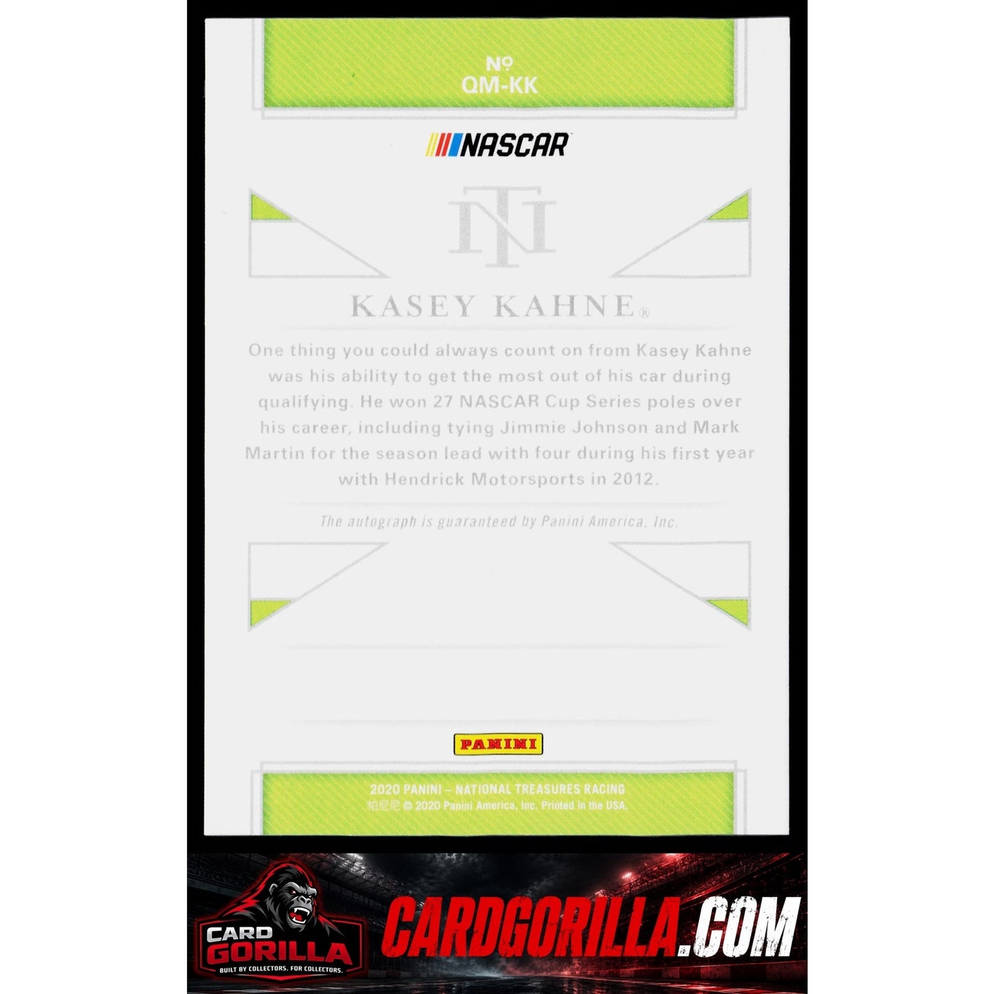 2020 Panini National Treasures #QM-KK Kasey Kahne Qualifying Marks #/94