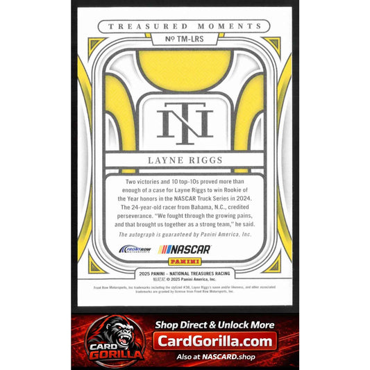 2025 Panini National Treasures #TM-LRS Layne Riggs Treasured Moments #/99
