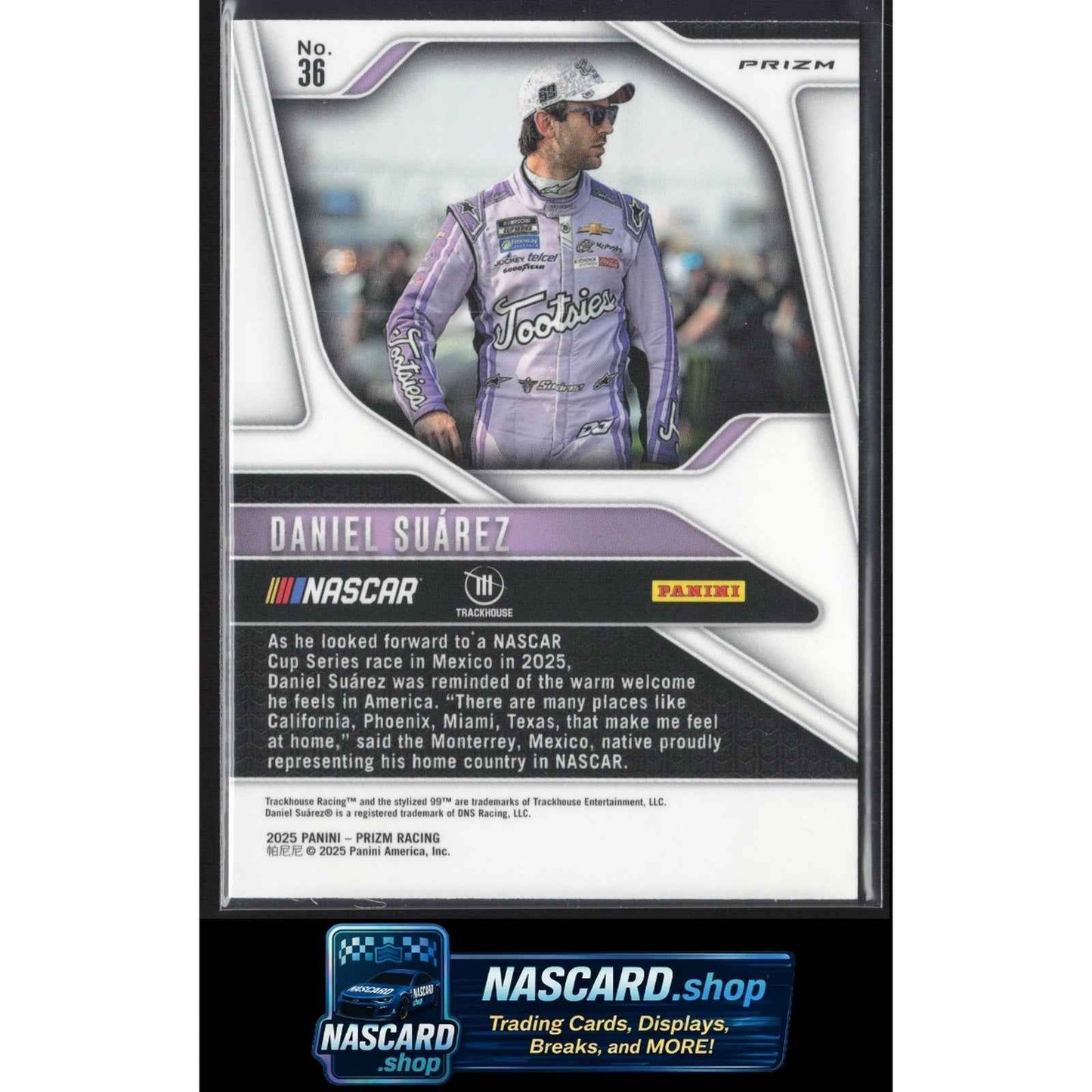 2025 Panini Prizm #36 Daniel Suarez White Sparkle
