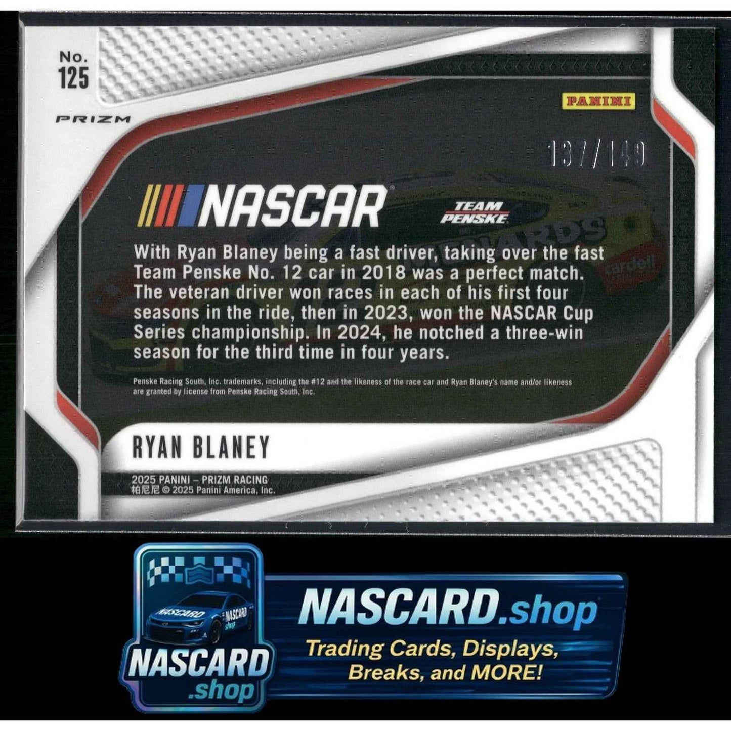 2025 Panini Prizm #125 Ryan Blaney Green Scope #/149