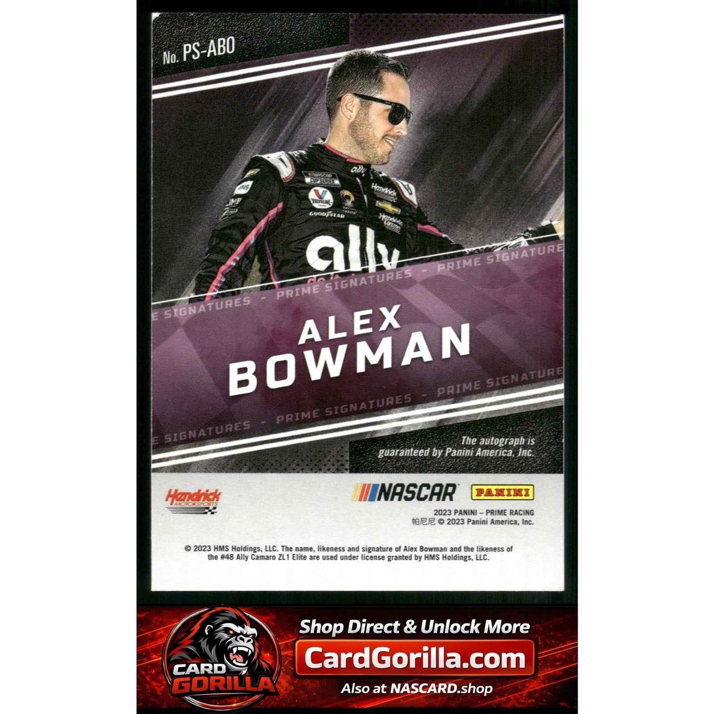 2023 Panini Prime #PS-ABO Alex Bowman Prime Signatures Holo Gold #/15