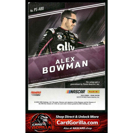 2023 Panini Prime #PS-ABO Alex Bowman Prime Signatures Holo Gold #/15