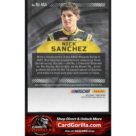 2023 Panini Prime #RU-NSA Nick Sanchez Race Used Sheet Metal #/99