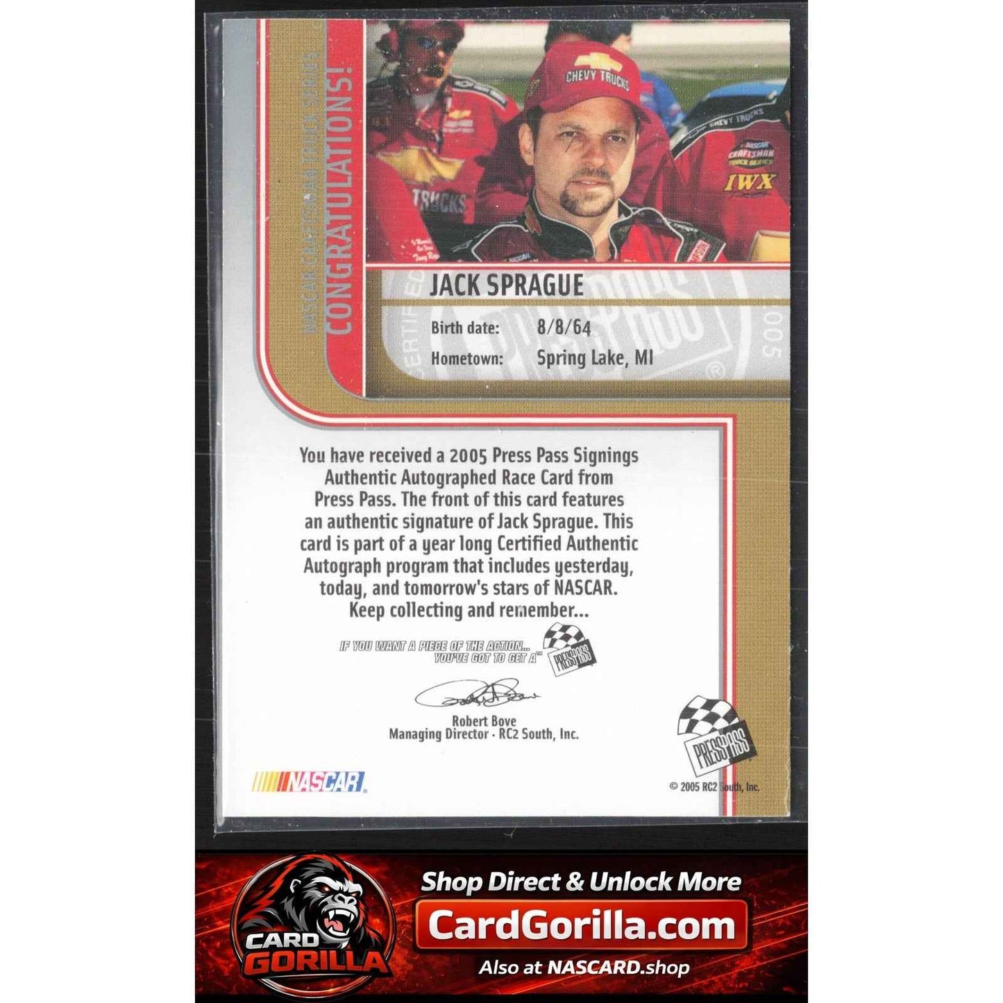 2005 Press Pass #NNO Jack Sprague Signings Platinum #/100