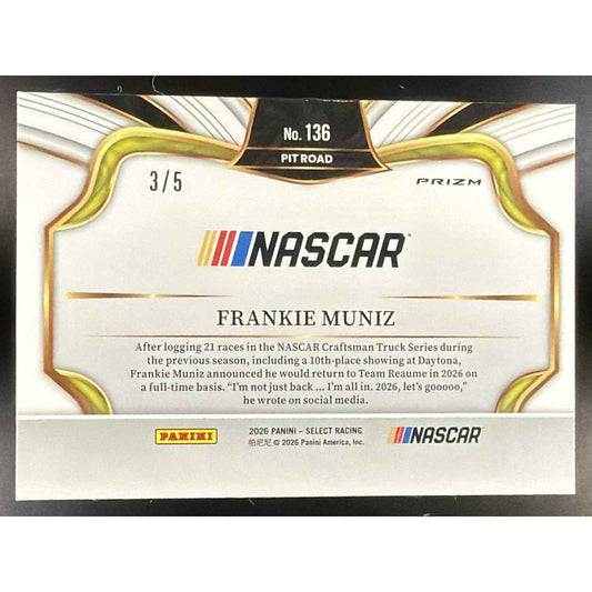 2026 Panini Select NASCAR Frankie Muniz #136 Set - Pit Road Green Prizms 3/5
