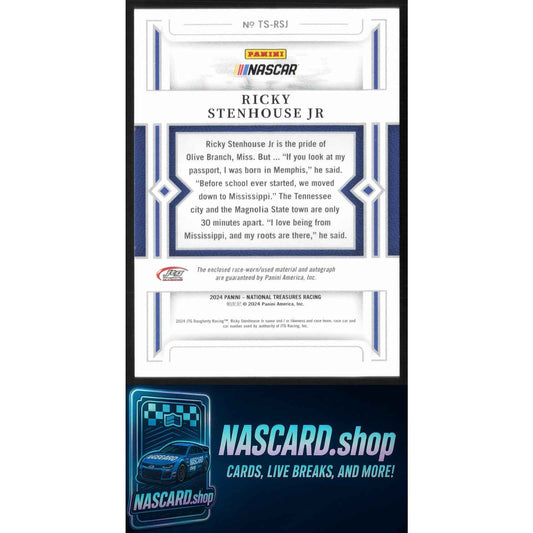 2024 Panini National Treasures Ricky Stenhouse Jr Treasured Swatches #/99