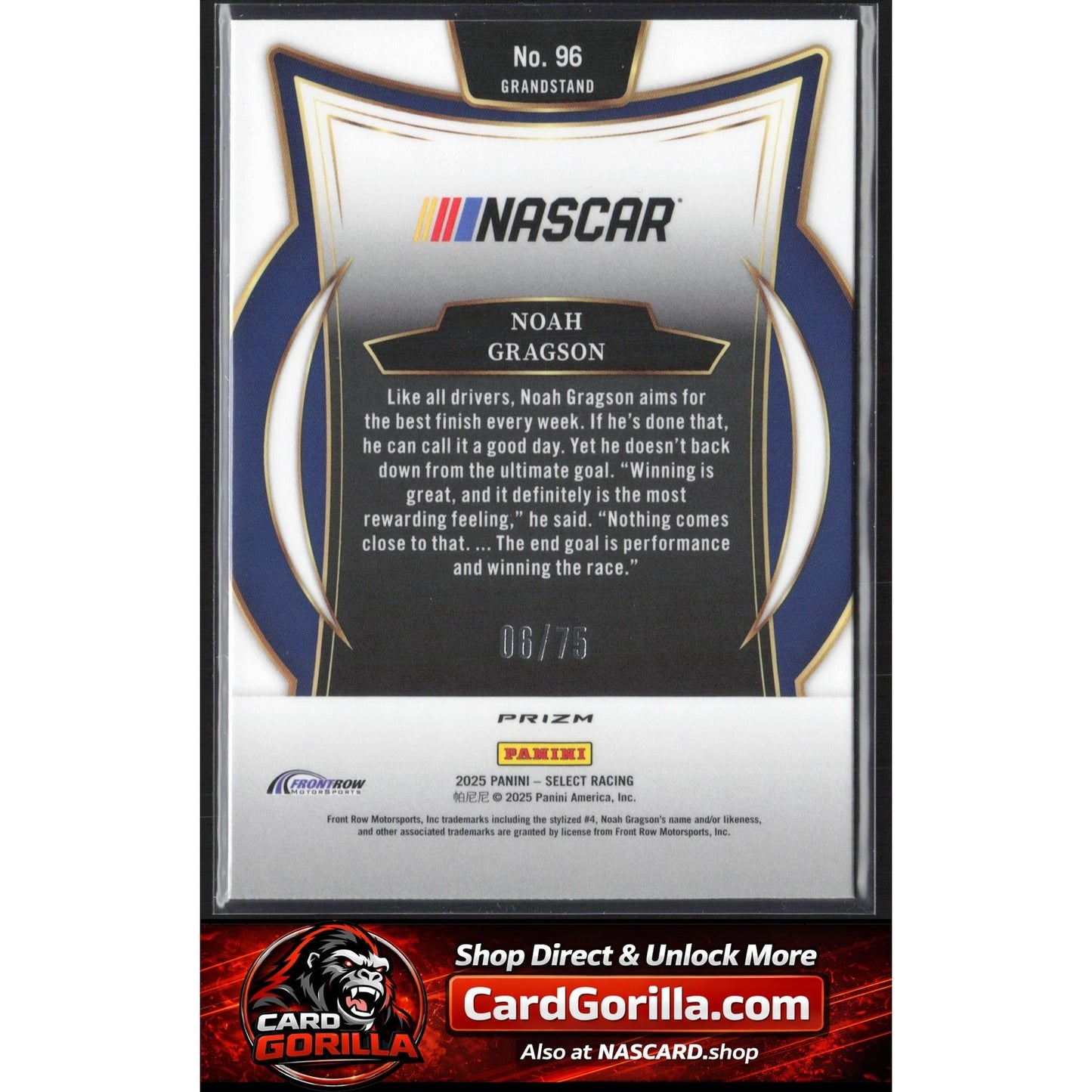 2025 Panini Select #96 Noah Gragson Neon Green Prizms #/75