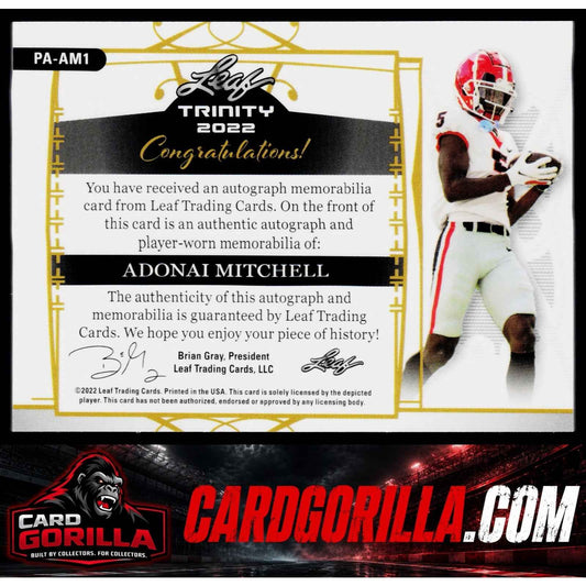 2022 Leaf Trinity #PA-AM1 Adonai Mitchell Player Worn Patch Auto Silver #/99