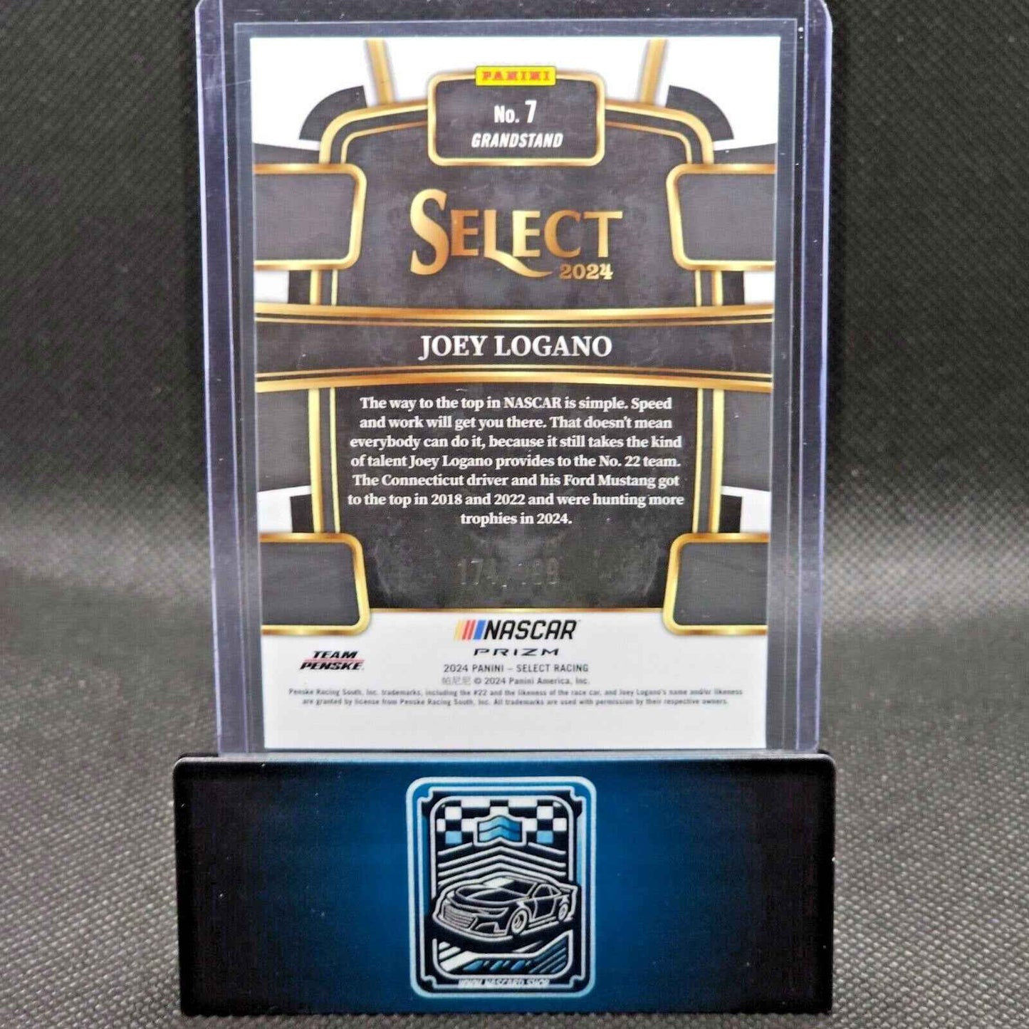 2024 Panini Select Racing Grandstand Light Blue Prizm #7 Joey Logano 174/199 - NASCARD.shop