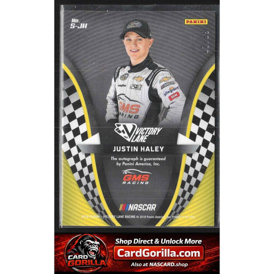 2018 Panini Victory Lane #S-JH Justin Haley Signatures Gold #/99