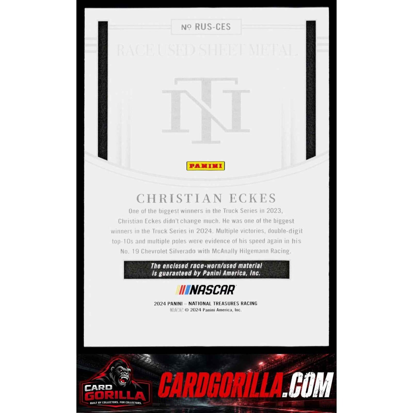 2024 National Treasures Christian Eckes Race Used Sheet Metal Holo Silver #/25