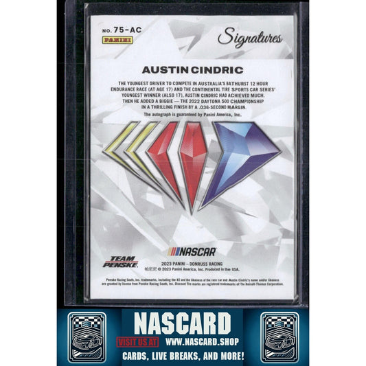 2023 Panini Prizm Austin Cindric NASCAR 75th Anniversary Signatures Holo #/75 - NASCARD.shop