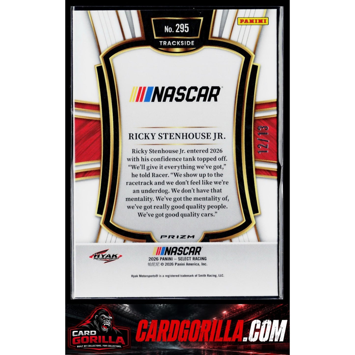 2026 Panini Select #295 Ricky Stenhouse Jr Trackside Gold Power Plaid #/13