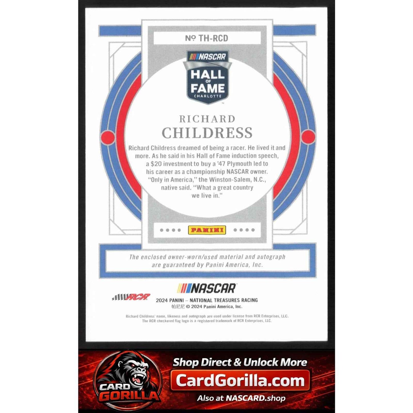 2024 Panini National Treasures Richard Childress Treasures of the Hall #/99