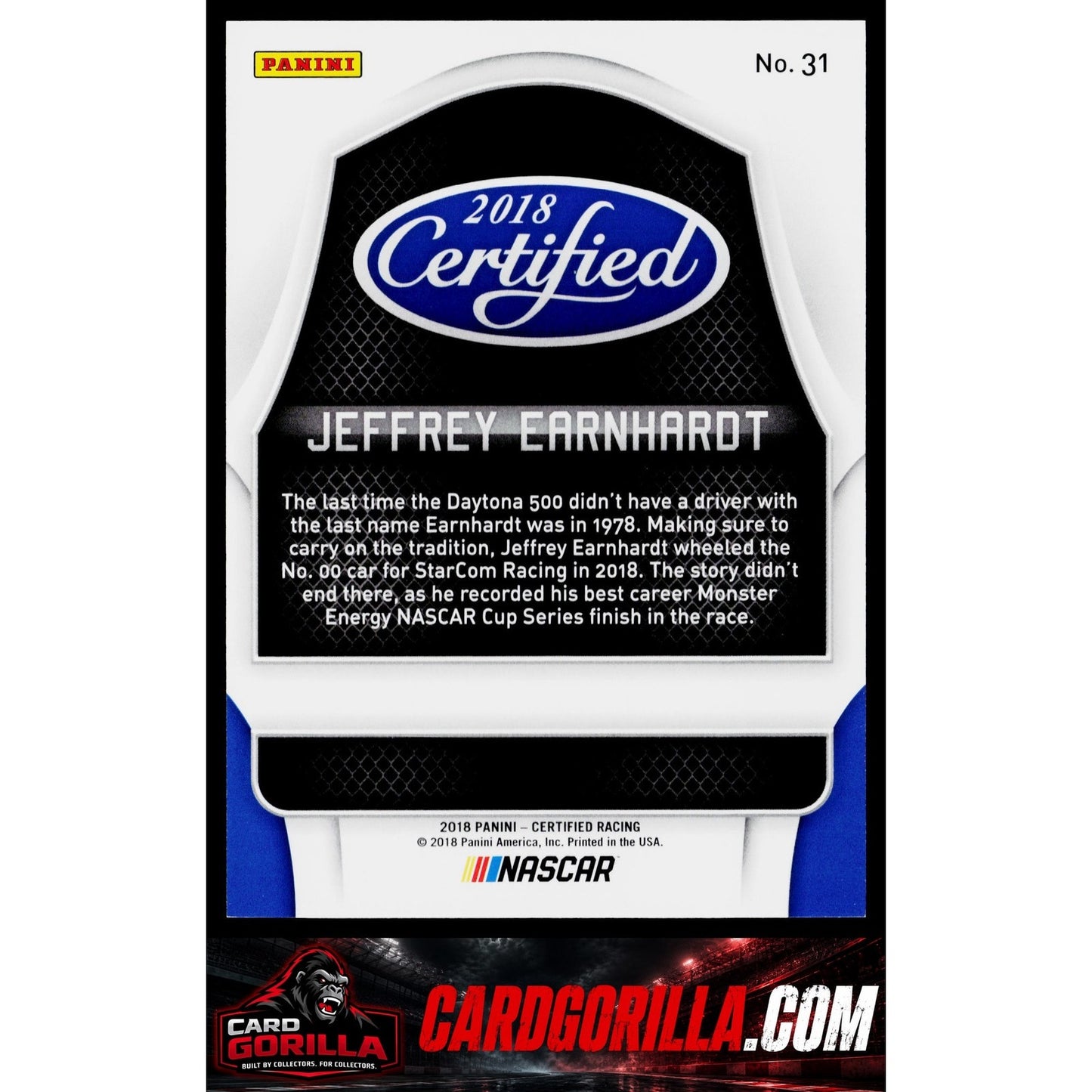 2018 Panini Certified #31 Jeffrey Earnhardt Blue #/99