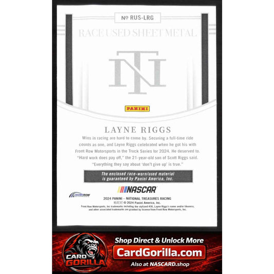 2024 Panini National Treasures #RUS-LRG Layne Riggs Race Used Sheet Metal #/99