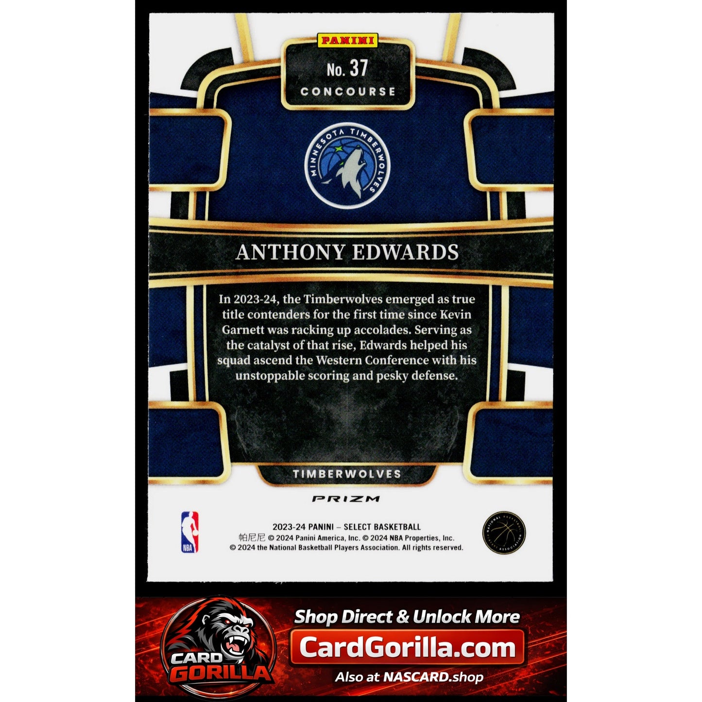 2023-24 Panini Select #37 Anthony Edwards Red White Blue Wave Prizms