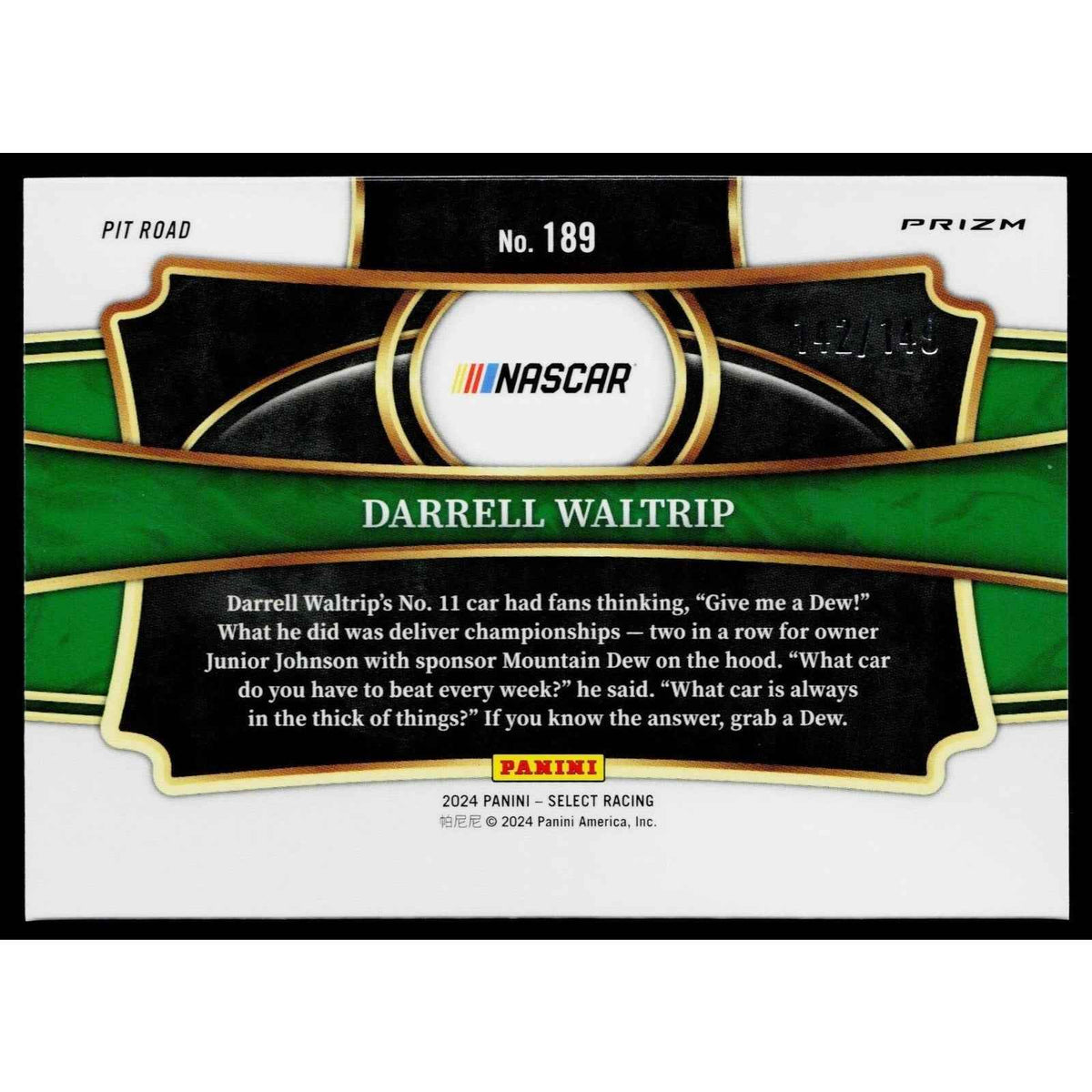 2024 Panini Select #189 Darrell Waltrip Red and Blue Prizms #/149