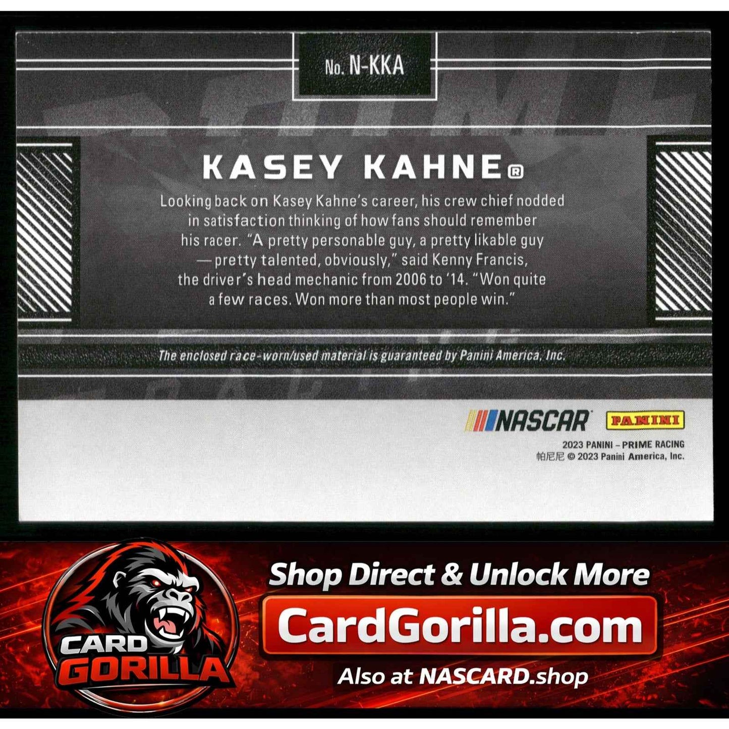 2023 Panini Prime #N-KKA Kasey Kahne Names Sheet Metal #/99