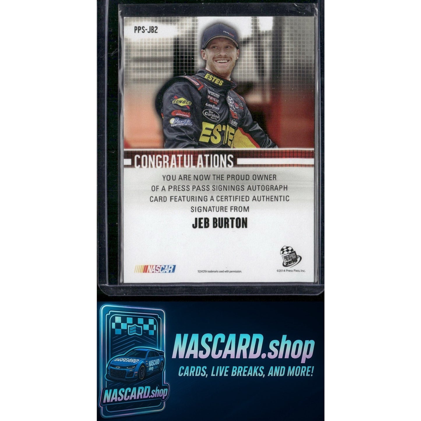 2015 Press Pass Cup Chase #PPS-JB2 Jeb Burton Press Pass Signings Blue #/99 - Card Gorilla