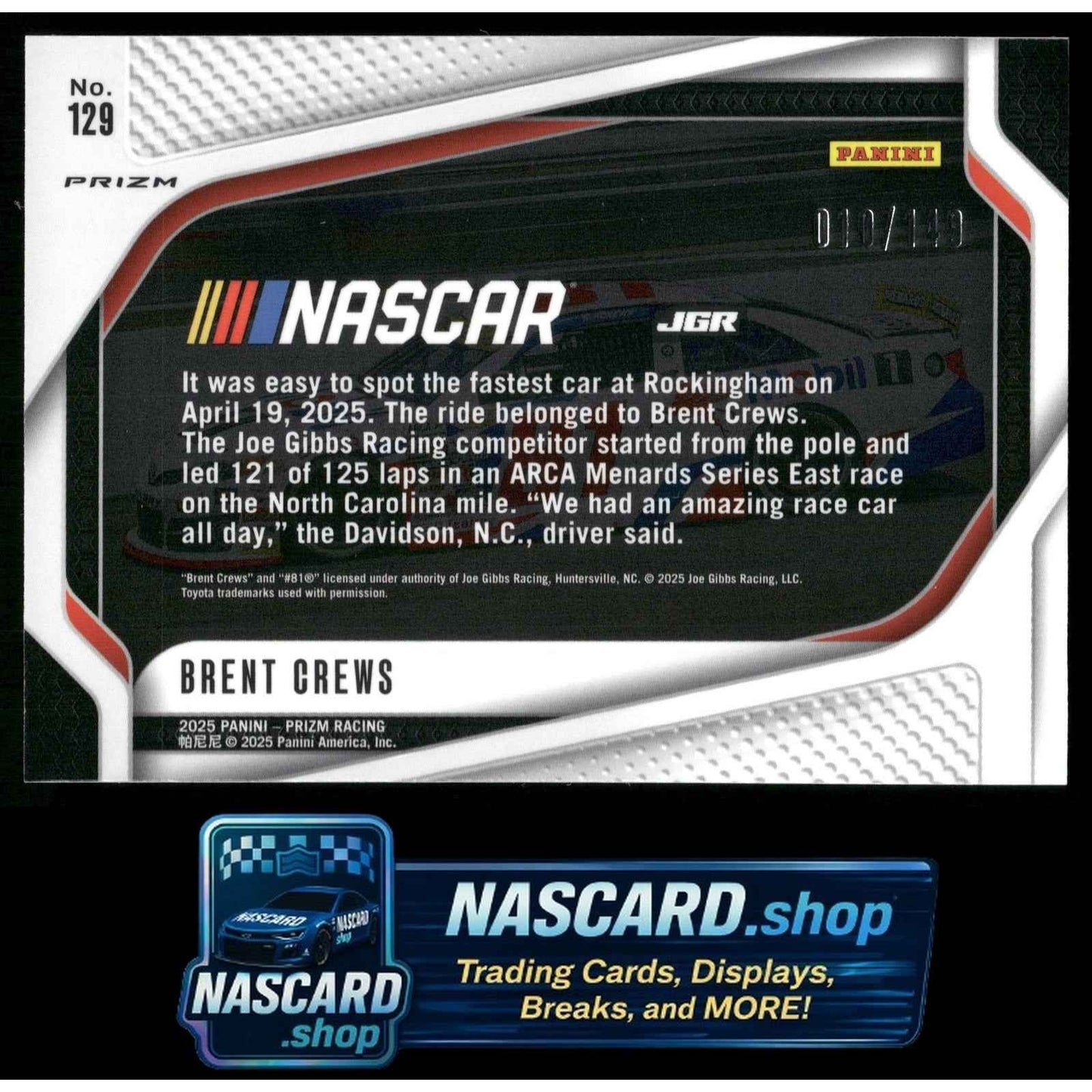 2025 Panini Prizm #129 Brent Crews Green Scope #/149 RC