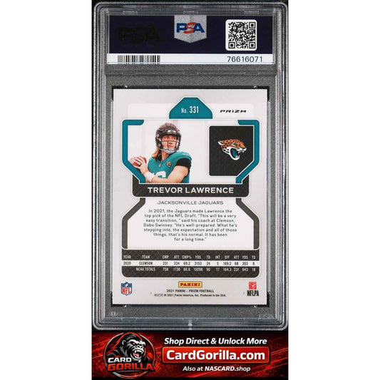 2021 Panini Prizm #331 Trevor Lawrence Red/White/Blue Prizm RC PSA 9