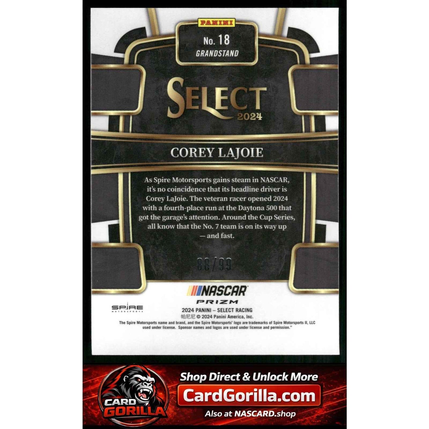 2024 Panini Select #18 Corey LaJoie White Prizms #/99