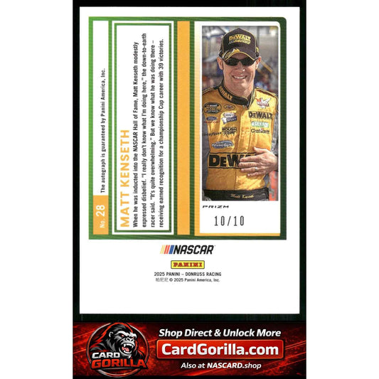 2025 Donruss #28 Matt Kenseth Optic Signatures Gold #/10