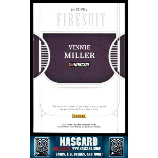 2023 National Treasures Firesuit Signatures Vinnie Miller /99 - NASCARD.shop