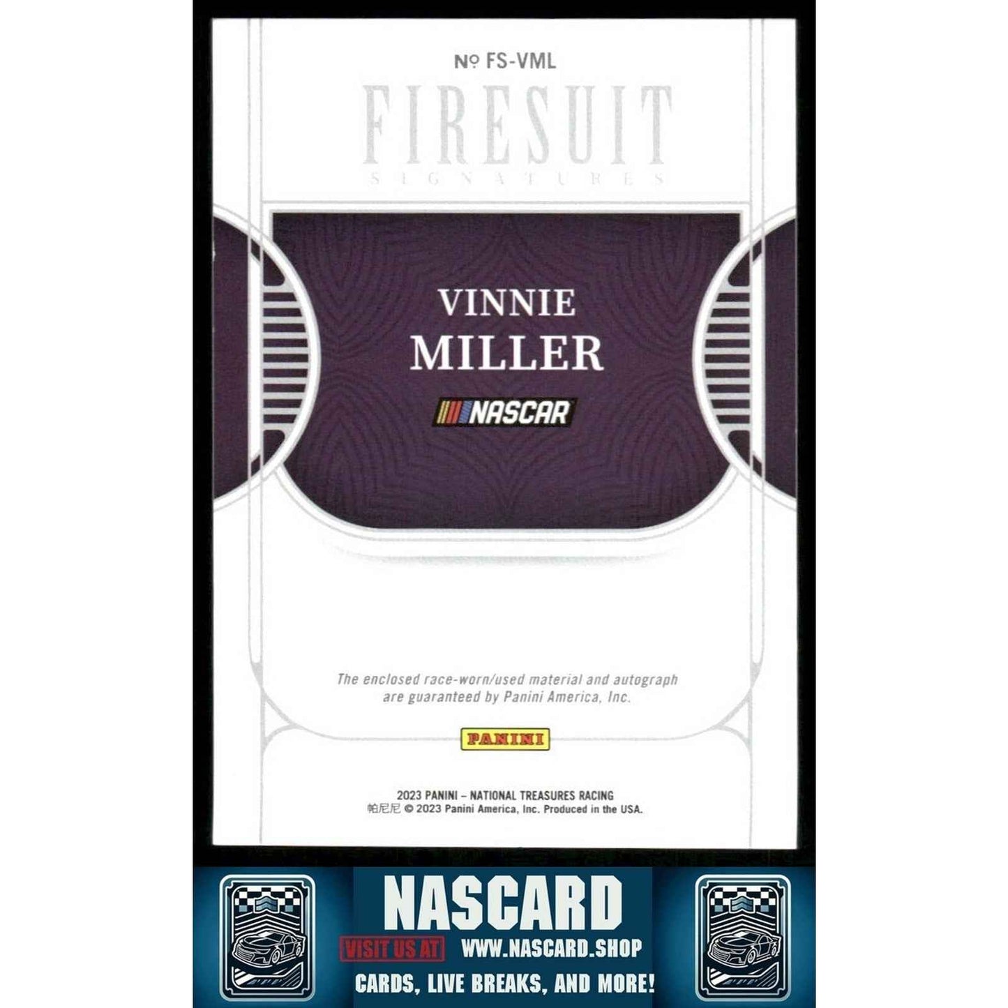 2023 National Treasures Firesuit Signatures Vinnie Miller /99