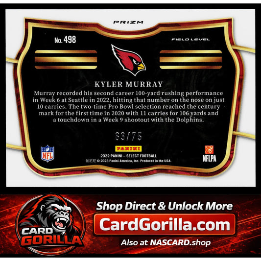 2022 Panini Select #498 Kyler Murray Tri-Color Prizm #/75