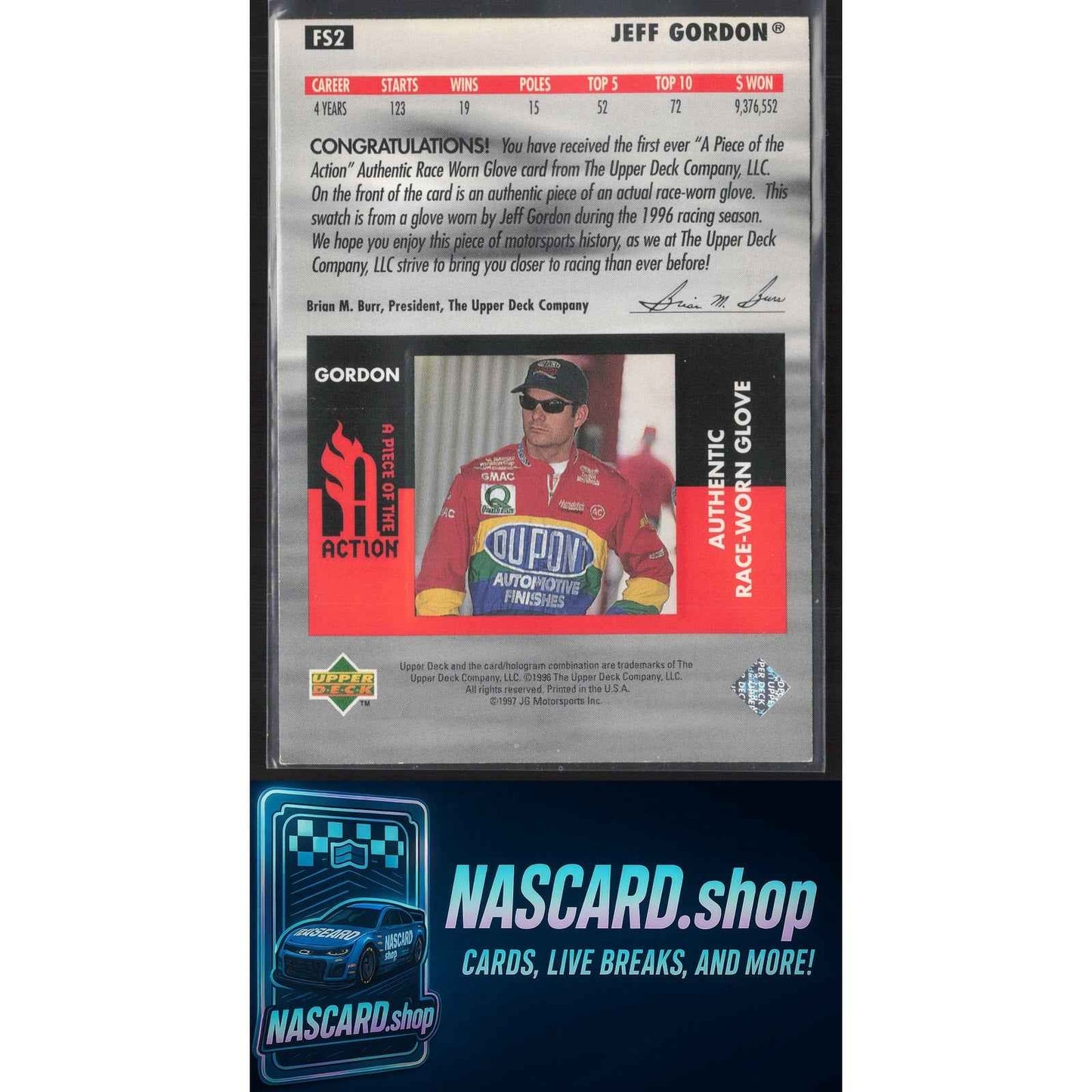 1997 Upper Deck Victory Circle #FS2 Jeff Gordon A Piece of the Action