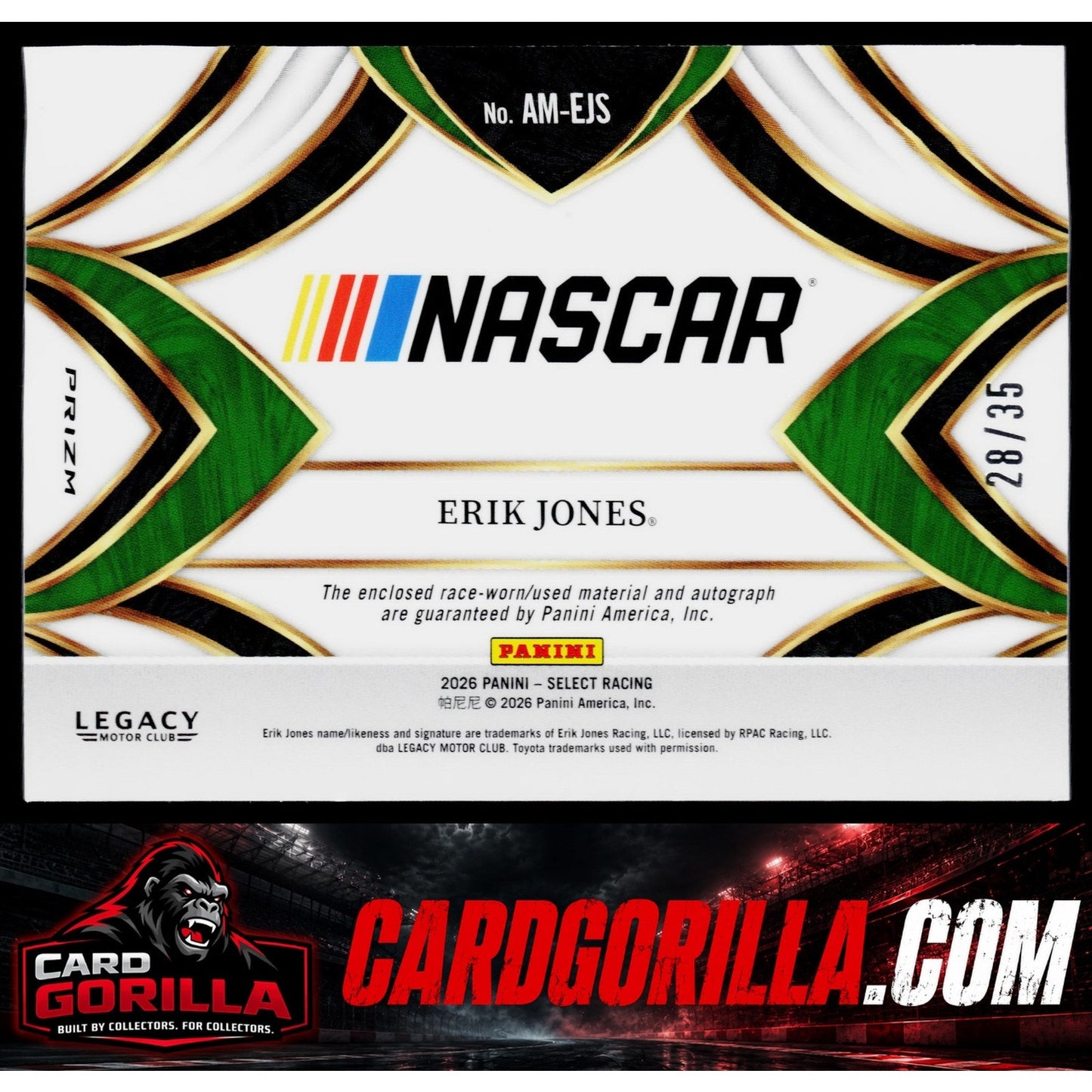 2026 Panini Select #AM-EJS Erik Jones Autographed Memorabilia Bluei Prizm #/35