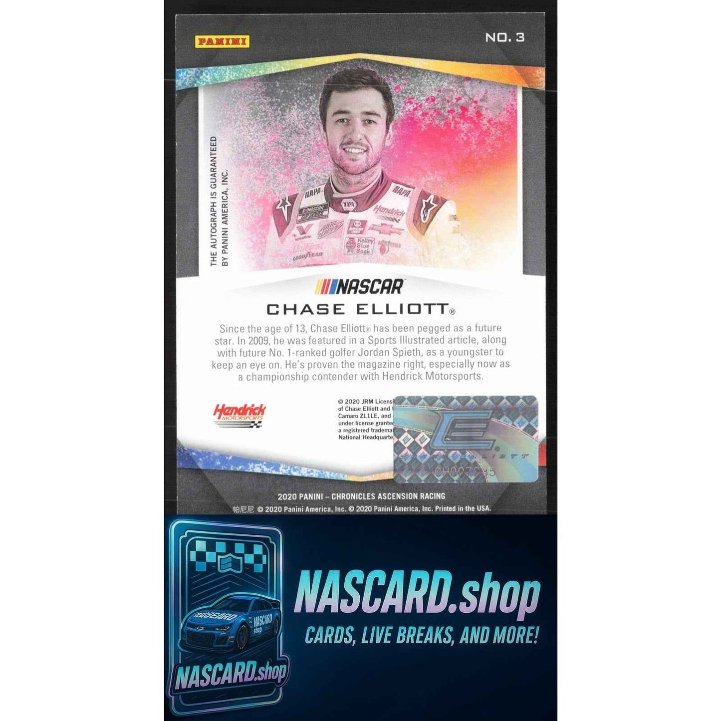 2020 Panini Chronicles #3 Chase Elliott Ascension Autographs Purple #/9