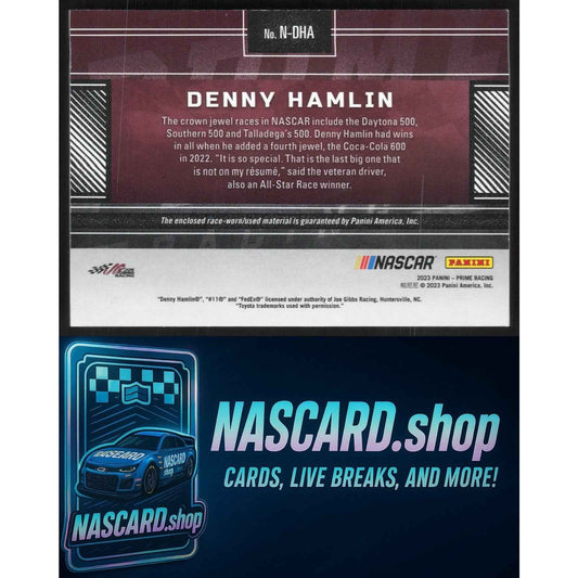 2023 Panini Prime #N-DHA Denny Hamlin Names Tires #/99
