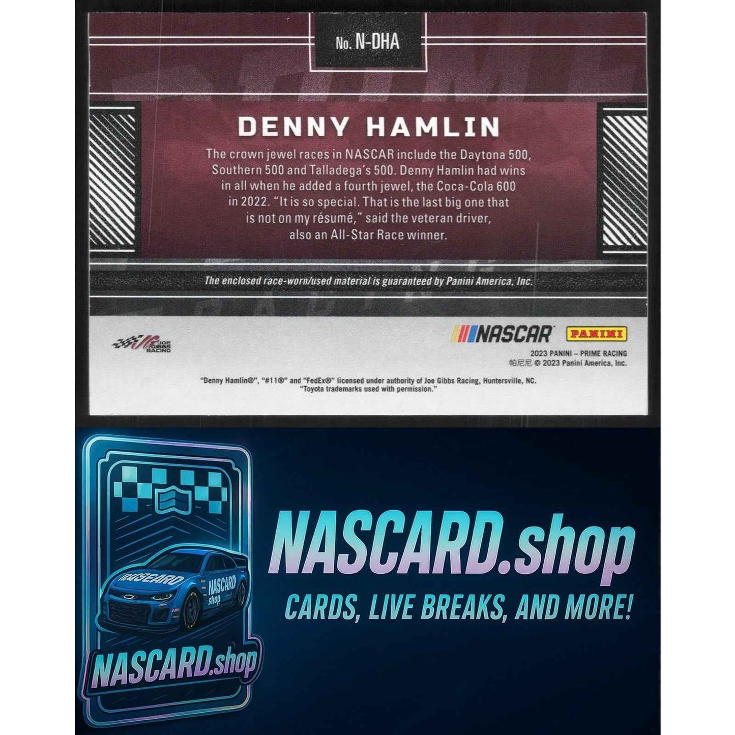 2023 Panini Prime #N-DHA Denny Hamlin Names Tires #/99