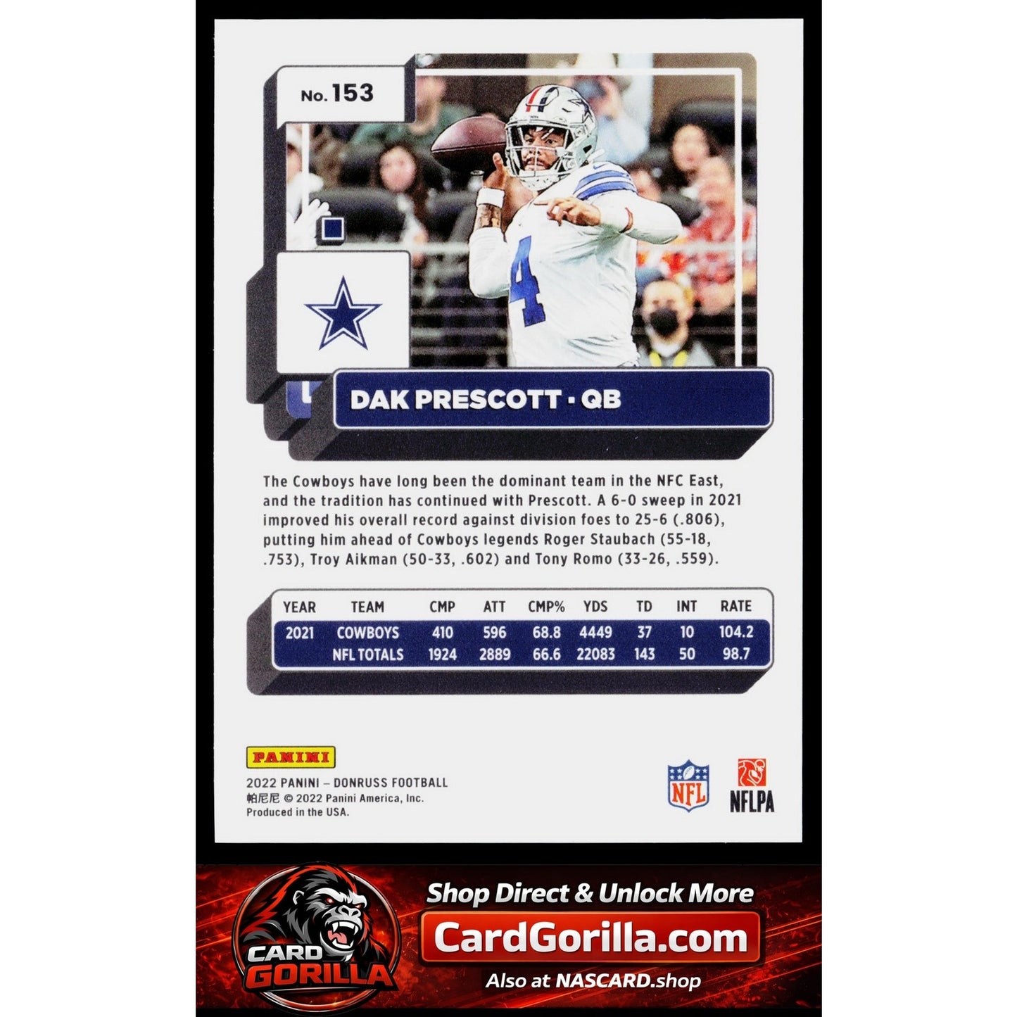 2022 Donruss #153 Dak Prescott Yellow Press Proof