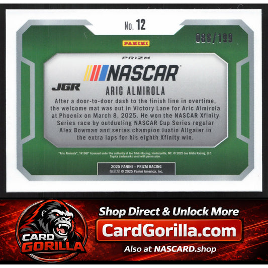 2025 Panini Prizm #12 Aric Almirola Victory Lane Red Pulsar #/199