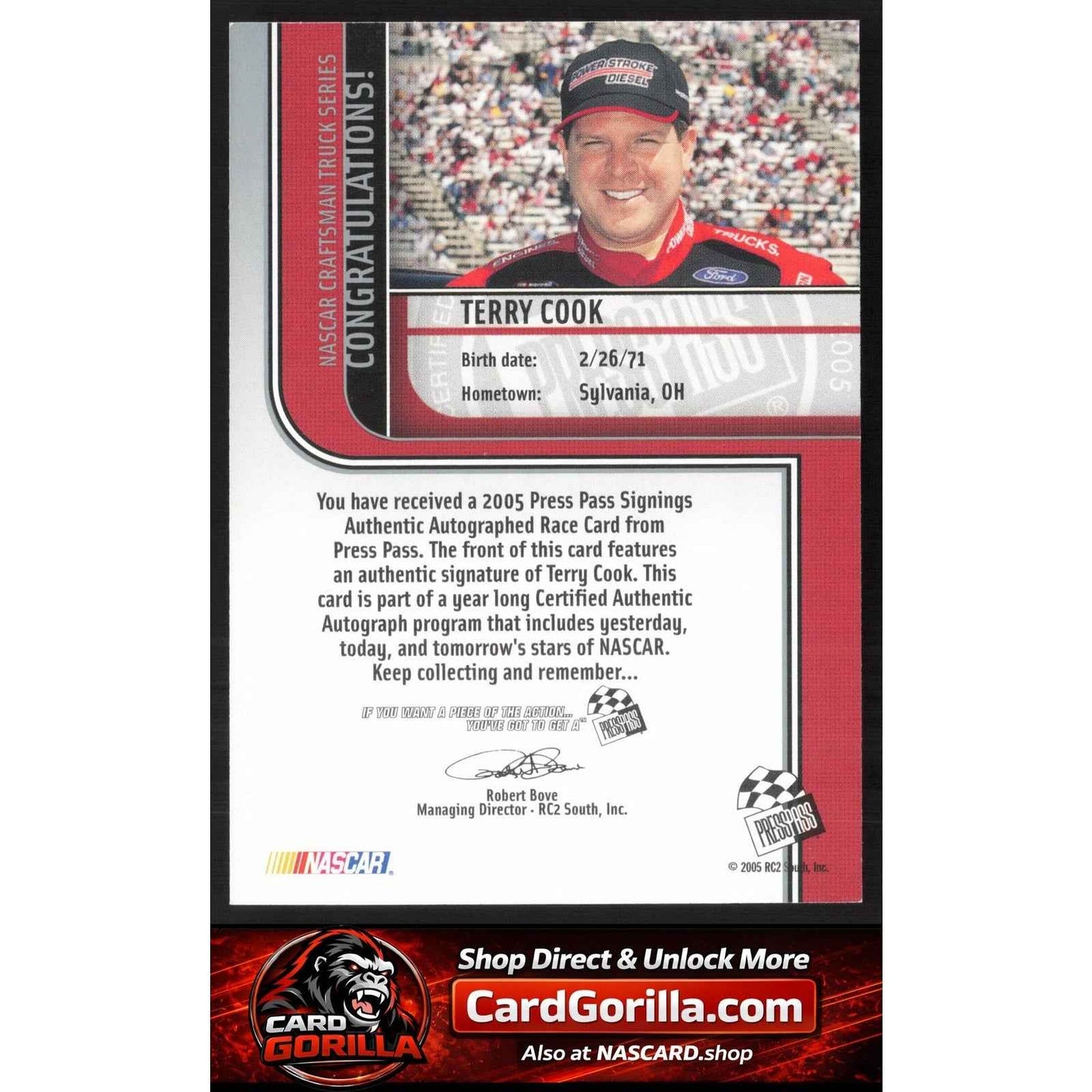 2005 Press Pass #NNO Terry Cook Signings