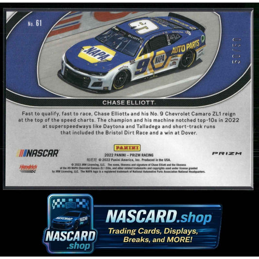 2022 Panini Prizm Rides #61 Chase Elliott Checkered Flag Prizm #50/50