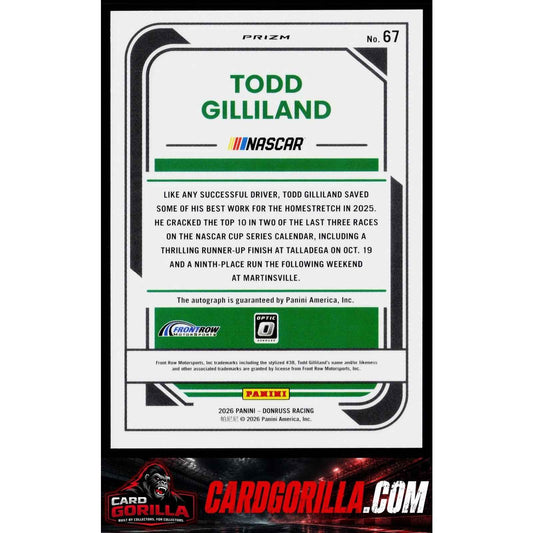 2026 Donruss #67 Todd Gilliland Optic Signatures Blue Velocity