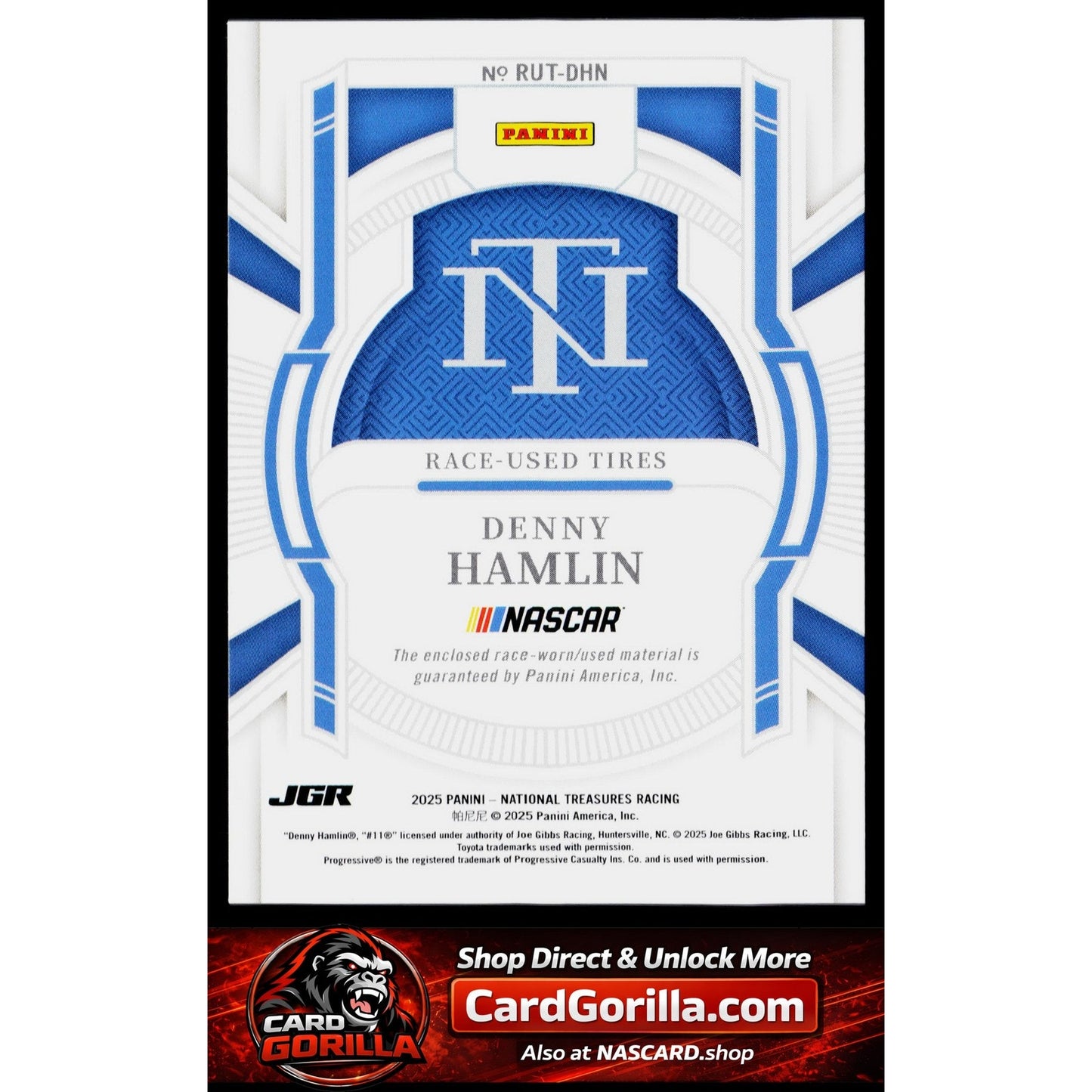 2025 Panini National Treasures #RUT-DHN Denny Hamlin Race Used Tires Blue #/75