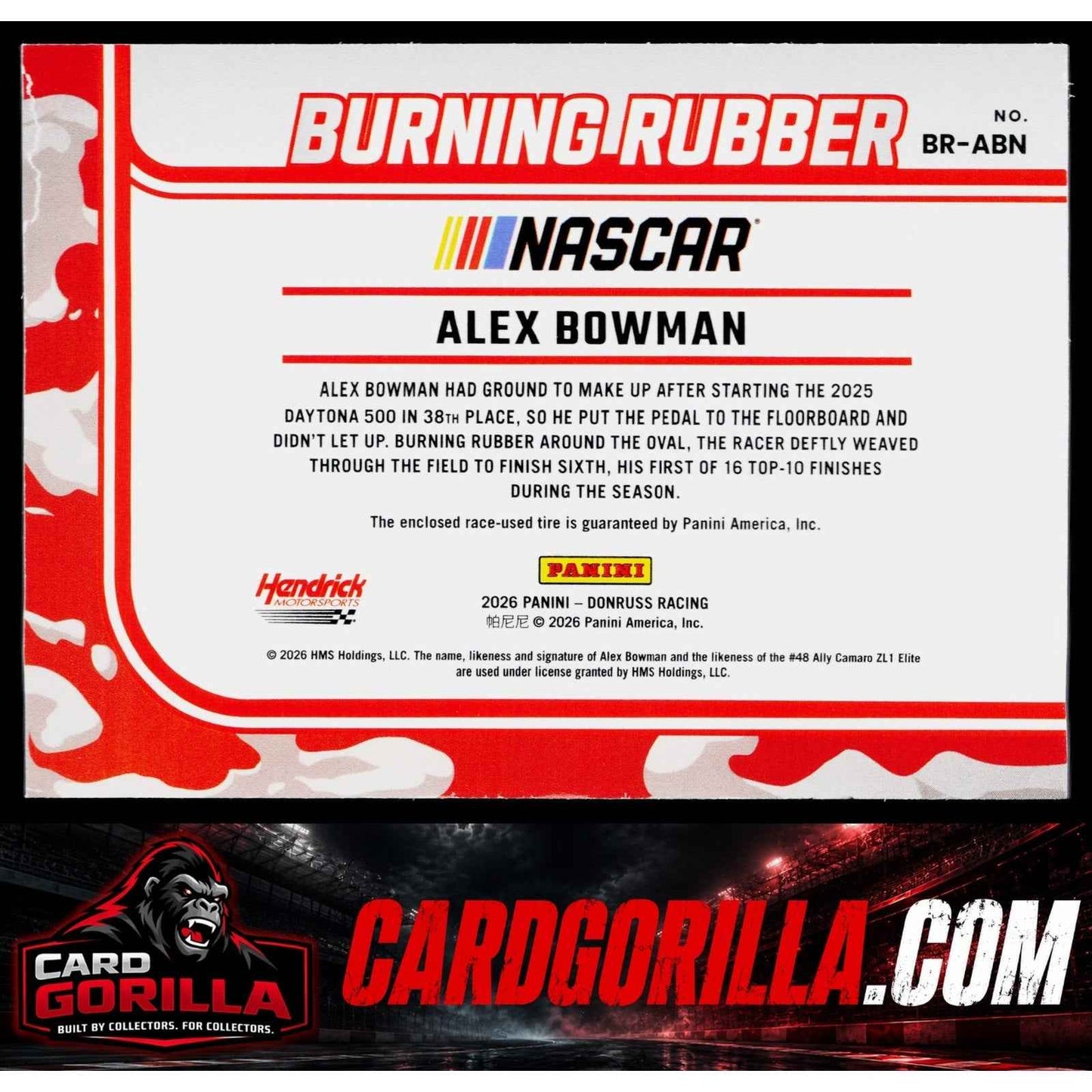 2026 Donruss #BR-ABN Alex Bowman Burning Rubber Materials